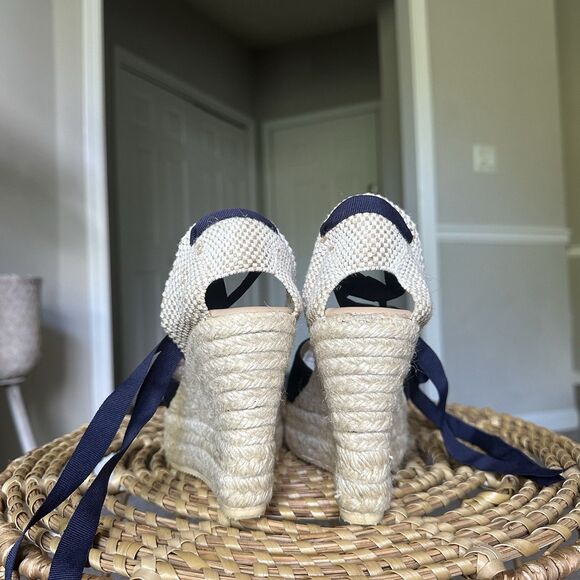 MANEBI Soft Suede Low Wedge Espadrilles Hamptons Patriot Blue EU 38 US 7.5 - Picture 5 of 12